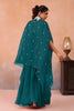 Trendy Teal Green Organza Party Wear Crop Top Palazzo Set with Embroidered Jacket