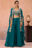 Trendy Teal Green Organza Party Wear Crop Top Palazzo Set with Embroidered Jacket