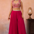 Lovely Rani Pink Organza Party Wear Crop Top Palazzo Set with Embroidered Jacket