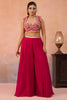 Lovely Rani Pink Organza Party Wear Crop Top Palazzo Set with Embroidered Jacket