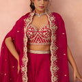 Lovely Rani Pink Organza Party Wear Crop Top Palazzo Set with Embroidered Jacket