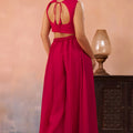 Lovely Rani Pink Organza Party Wear Crop Top Palazzo Set with Embroidered Jacket