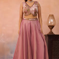 Fancy Pink Tissue Party Wear Crop Top Palazzo Set with Embroidered Jacket