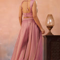 Fancy Pink Tissue Party Wear Crop Top Palazzo Set with Embroidered Jacket