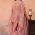 Fancy Pink Tissue Party Wear Crop Top Palazzo Set with Embroidered Jacket