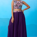 Adorable Purple Crepe Embroidered Crop Top Palazzo Set with Embroidered Jacket
