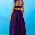 Adorable Purple Crepe Embroidered Crop Top Palazzo Set with Embroidered Jacket
