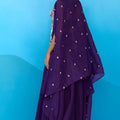 Adorable Purple Crepe Embroidered Crop Top Palazzo Set with Embroidered Jacket