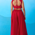 Outstanding Red Crepe Embroidered Crop Top Palazzo Set with Embroidered Jacket