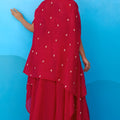 Outstanding Red Crepe Embroidered Crop Top Palazzo Set with Embroidered Jacket