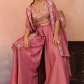 Gorgeous Pink Crepe Embroidered Crop Top Palazzo Set with Embroidered Jacket