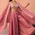 Gorgeous Pink Crepe Embroidered Crop Top Palazzo Set with Embroidered Jacket