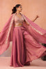 Gorgeous Pink Crepe Embroidered Crop Top Palazzo Set with Embroidered Jacket