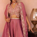 Gorgeous Pink Crepe Embroidered Crop Top Palazzo Set with Embroidered Jacket