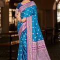  Teal Blue Banarasi Silk Saree with Rich Zari Border Traditional Saree