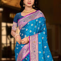 Teal Blue Banarasi Silk Saree with Rich Zari Border Traditional Saree