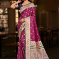  Rani Pink Banarasi Silk Saree Rich Zari Border Green Contrast Pallu 