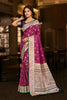  Rani Pink Banarasi Silk Saree Rich Zari Border Green Contrast Pallu 
