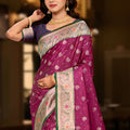 Rani Pink Banarasi Silk Saree Rich Zari Border Green Contrast Pallu