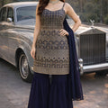 Elegant Navy Blue Georgette Embroidered Party Wear Sharara Suit with Dupatta for Women