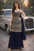 Elegant Navy Blue Georgette Embroidered Party Wear Sharara Suit with Dupatta for Women