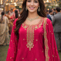 Beautiful Rani Pink Viscose Embroidered Palazzo Set with Dupatta for Women