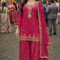 Beautiful Rani Pink Viscose Embroidered Palazzo Set with Dupatta for Women