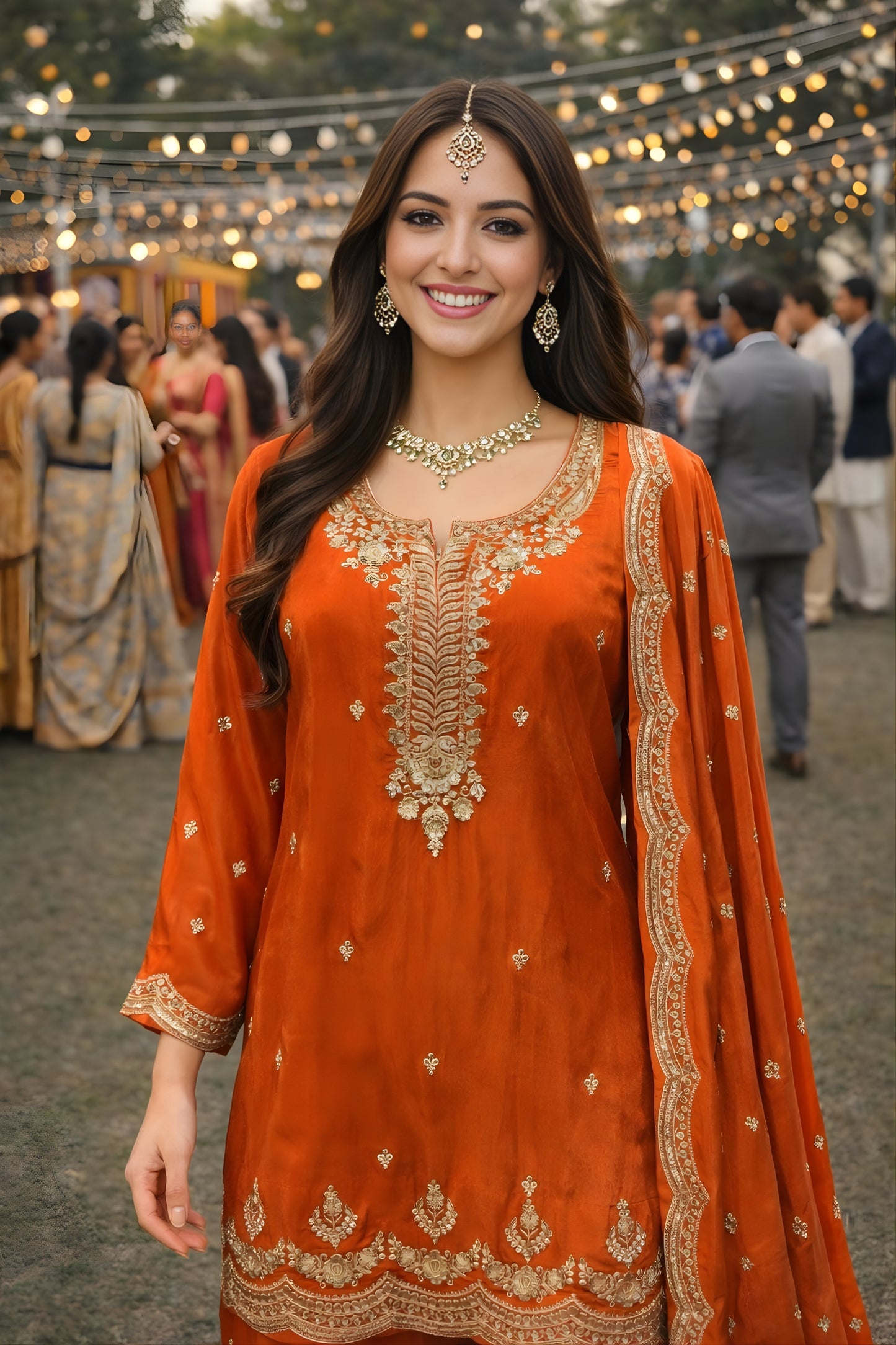 Vibrant Orange Viscose Embroidered Palazzo Set with Dupatta for Women