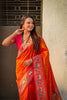 Orange Paithani Silk Saree with Contrast Pink Border Peacock Zari Pallu