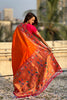 Orange Paithani Silk Saree with Contrast Pink Border Peacock Zari Pallu