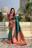Teal Green Paithani Silk Saree Contrast Pink Border Peacock Zari Pallu