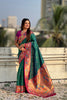 Teal Green Paithani Silk Saree Contrast Pink Border Peacock Zari Pallu