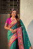 Teal Green Paithani Silk Saree Contrast Pink Border Peacock Zari Pallu