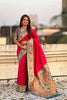 Rani Pink Paithani Silk Saree Teal Border Peacock Zari Pallu