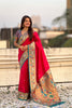 Rani Pink Paithani Silk Saree Teal Border Peacock Zari Pallu