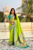 Lime Green Paithani Silk Saree Peacock Floral Woven Border