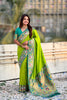 Lime Green Paithani Silk Saree Peacock Floral Woven Border