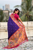 Royal Purple Paithani Silk Saree Pink Blouse Golden Peacock Zari Pallu
