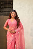 Peach Pink Organza Saree with Floral Embroidery Border