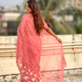 Peach Pink Organza Saree with Floral Embroidery Border