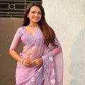 Lavender Organza Saree Floral Embroidery Border Party Wear Saree