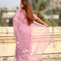 Lavender Organza Saree Floral Embroidery Border Party Wear Saree