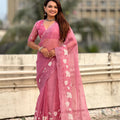 Pink Organza Saree Floral Embroidery Border Designer Party Wear Saree