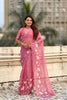Pink Organza Saree Floral Embroidery Border Designer Party Wear Saree