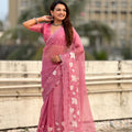 Pink Organza Saree Floral Embroidery Border Designer Party Wear Saree