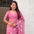 Pink Organza Saree Floral Embroidery Border Designer Party Wear Saree