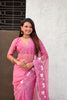 Pink Organza Saree Floral Embroidery Border Designer Party Wear Saree