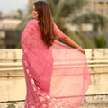 Pink Organza Saree Floral Embroidery Border Designer Party Wear Saree