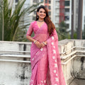 Pink Organza Saree Floral Embroidery Border Designer Party Wear Saree
