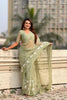 Olive Green Organza Saree Floral Embroidery Border Party Wear Saree